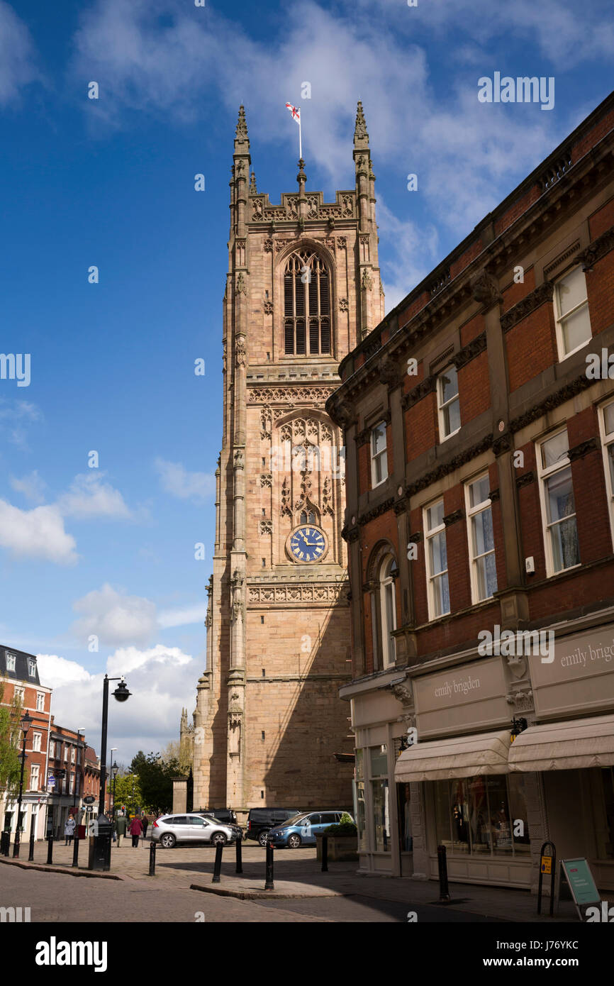 UK, England, Derbyshire, Derby, Iron Gate, Cathedral Tower, England’s second tallest Stock Photo