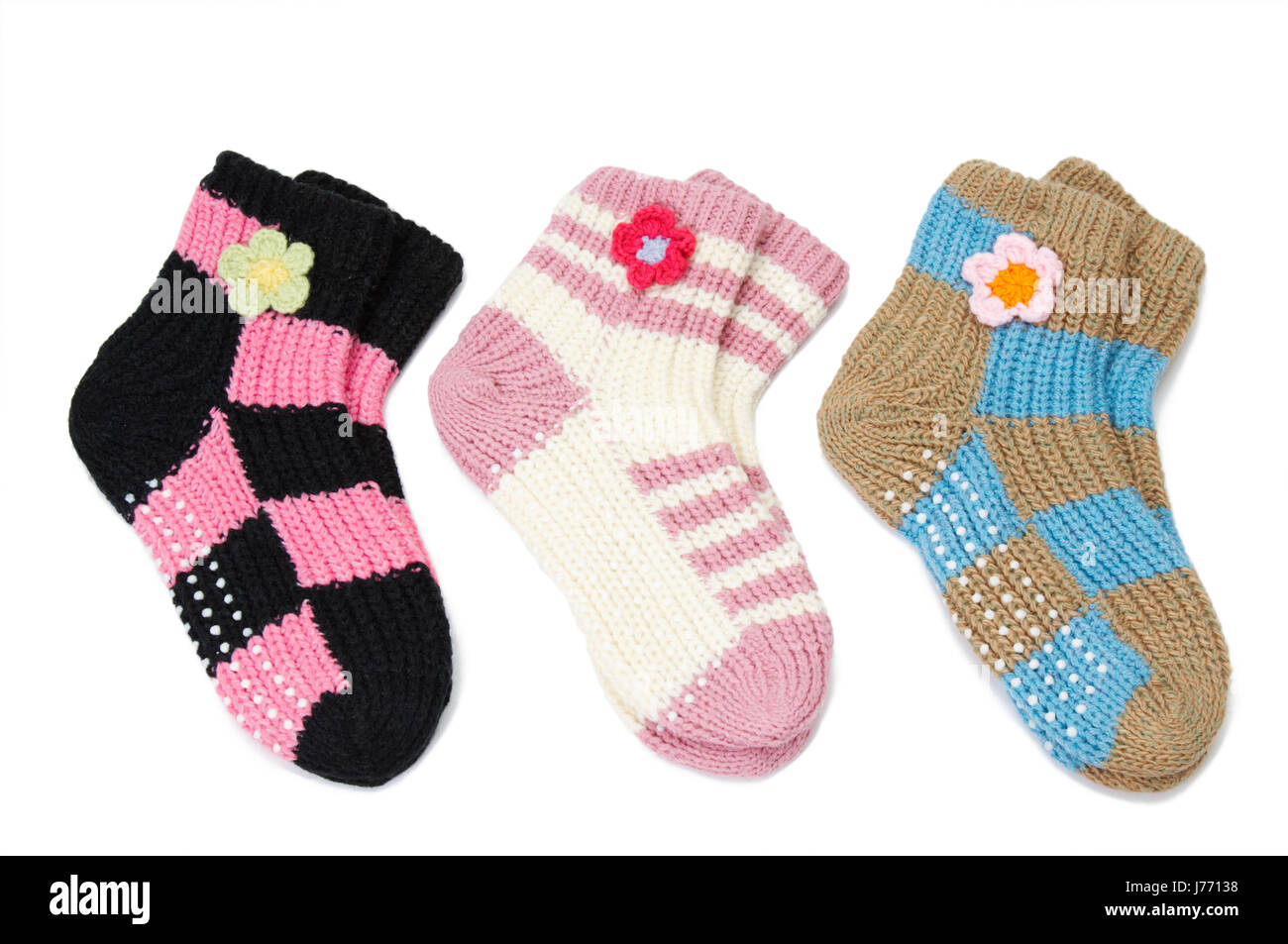 isolated socks clothing woven homemade woolen clothes pair blue objects Stock Photo