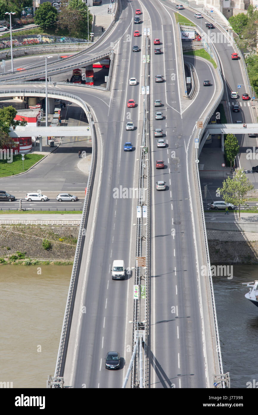 A view of the traffic road from the UFO tower in Bratislava Stock Photo