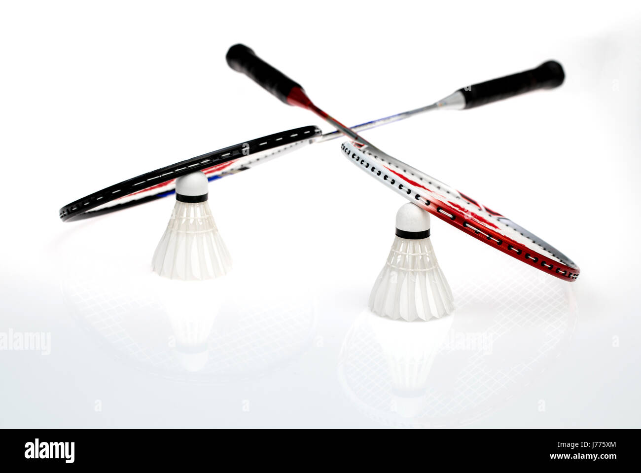 badminton equipment on white background Stock Photo - Alamy