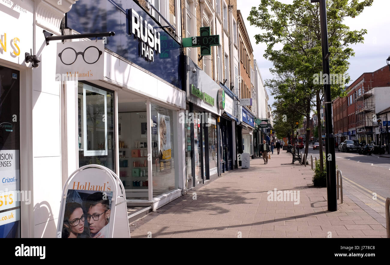 Victoria Road shops in Surbiton Surbiton is a suburban area of south-west London within the Royal Borough of Kingston upon Thames Stock Photo