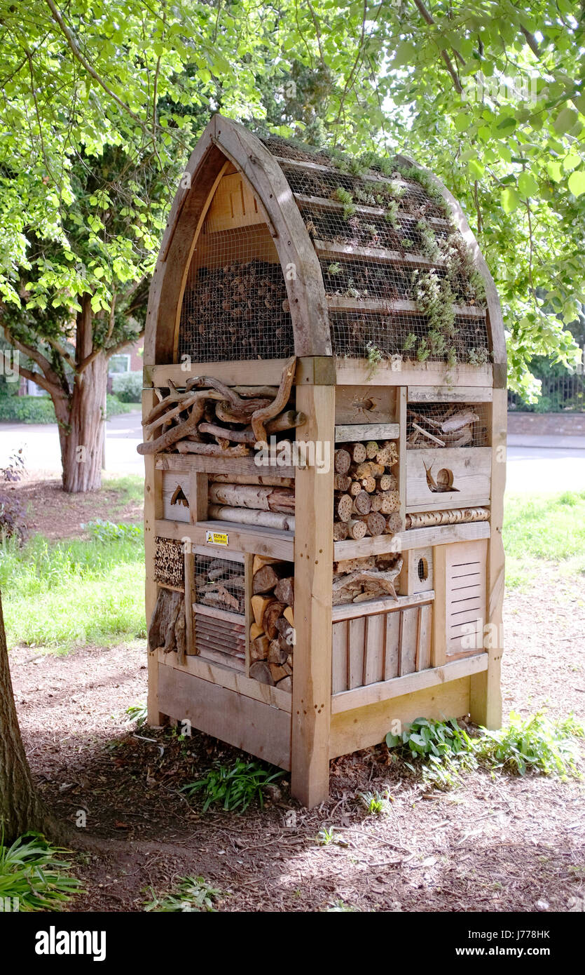 The Claremont Gardens Bug Hotel Surbiton is a suburban area of south-west London within the Royal Borough of Kingston upon Thames Stock Photo