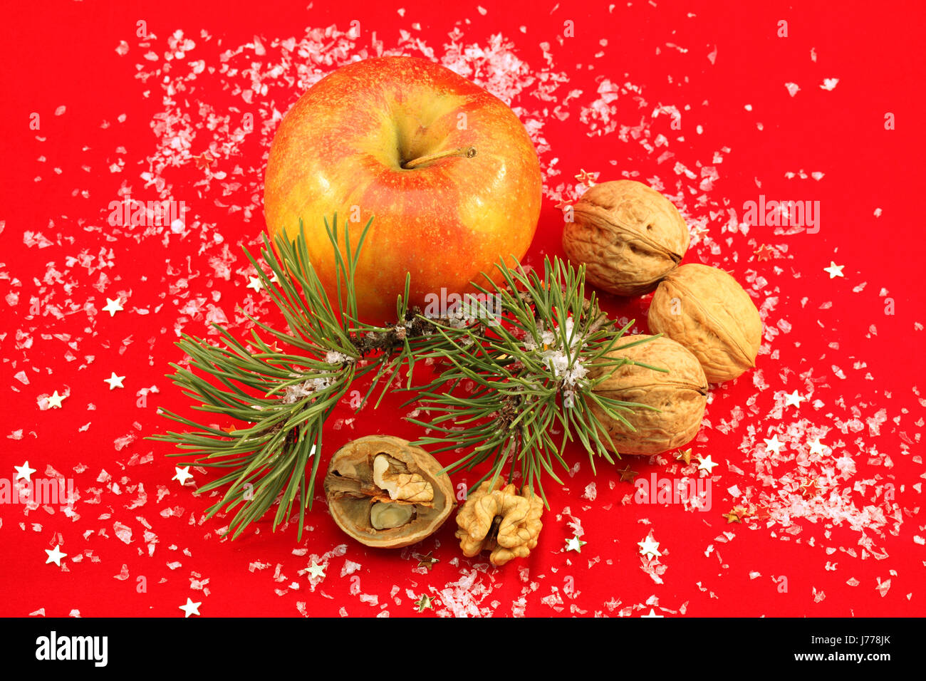 apples apple nuts nut walnut walnuts christmas xmas x-mas food breakfeast Stock Photo