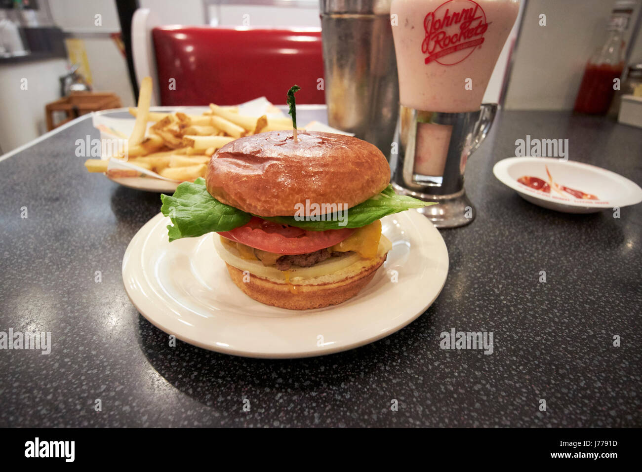 johnny rockets american diner burger  fries and milkshake Washington DC USA Stock Photo
