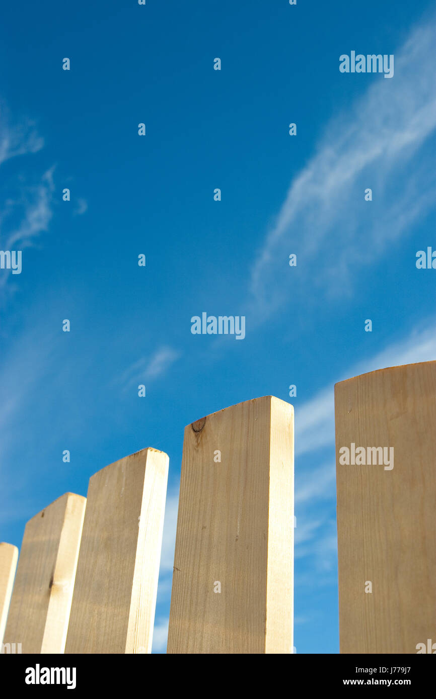 blue board timber wooden exterior firmament sky backdrop background blue board Stock Photo