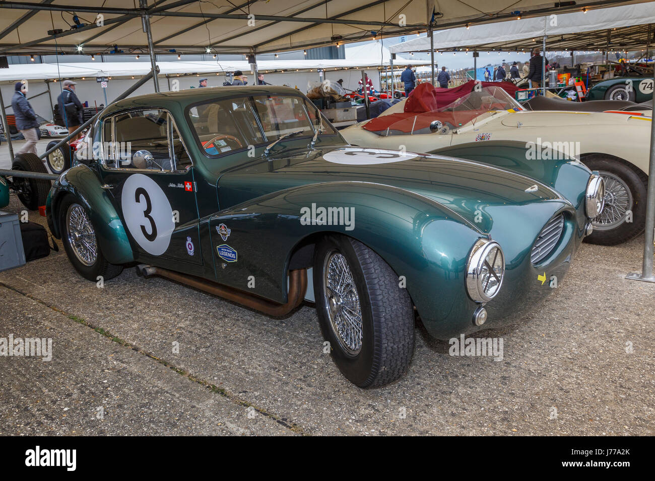 1953 Aston Martin DB3 Coupe of Urs Muller in the paddock at the Goodwood GRRC 74th
