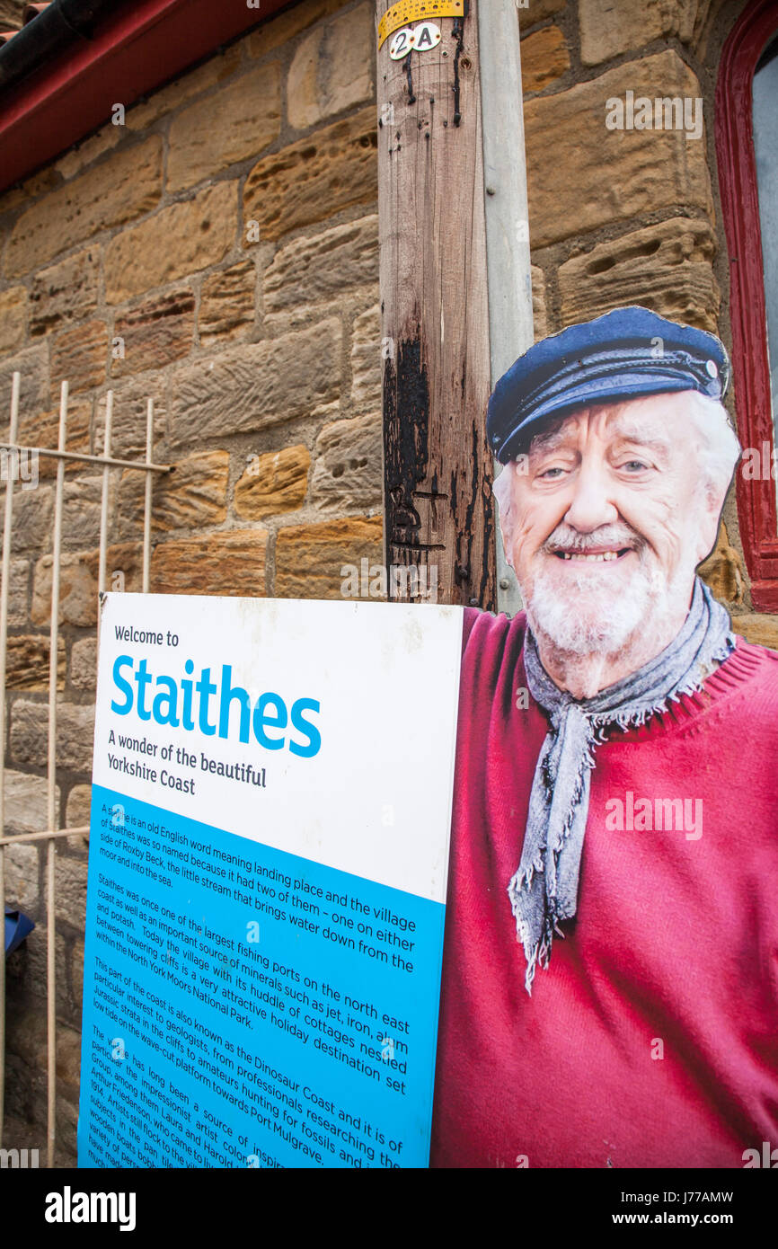 A poster of actor Bernard Cribbens advertising the village of Staithes,North Yorkshire,England,UK Stock Photo