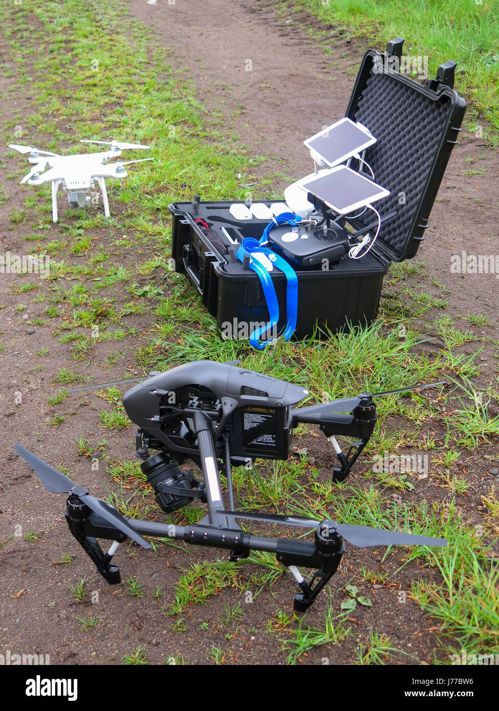 Drones and controllers with carrying case Stock Photo