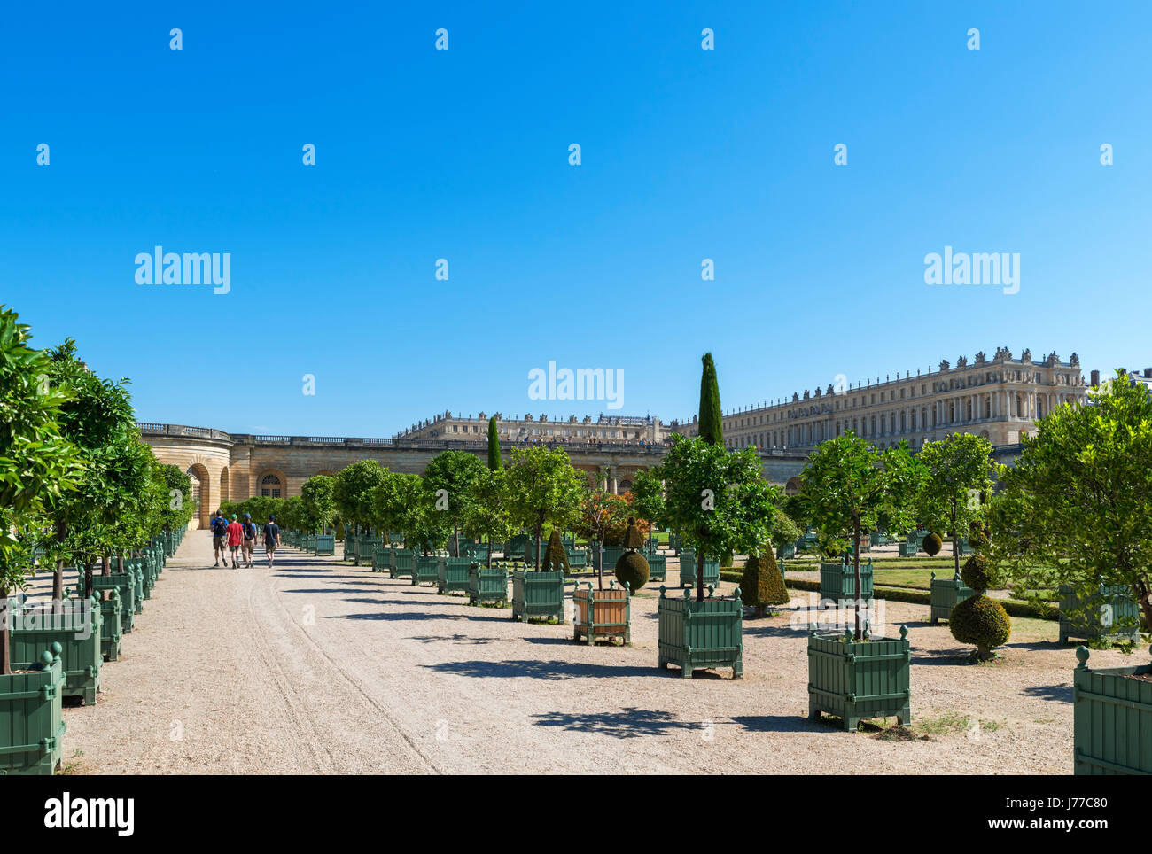 The Chateau de Versailles (Palace of Versailles) from the Orangery (Orangerie), near Paris, France Stock Photo