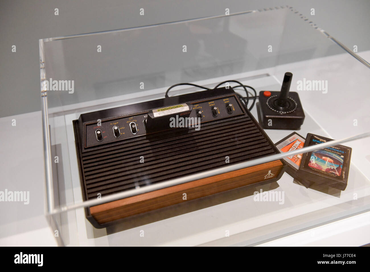 London, UK. 23rd May, 2017. An Atari 2600 CX2600-A, a video console designed by Ted Dabney and Nolan Bushnell, 1980, deemed to be the godfather of home video systems. Press preview of 'California Designing Freedom', an exhibition at the Design Museum celebrating the history of products designed in California from the 1960s to the current day. The exhibition runs from 24 May to 15 October 2017. Credit: Stephen Chung/Alamy Live News Stock Photo