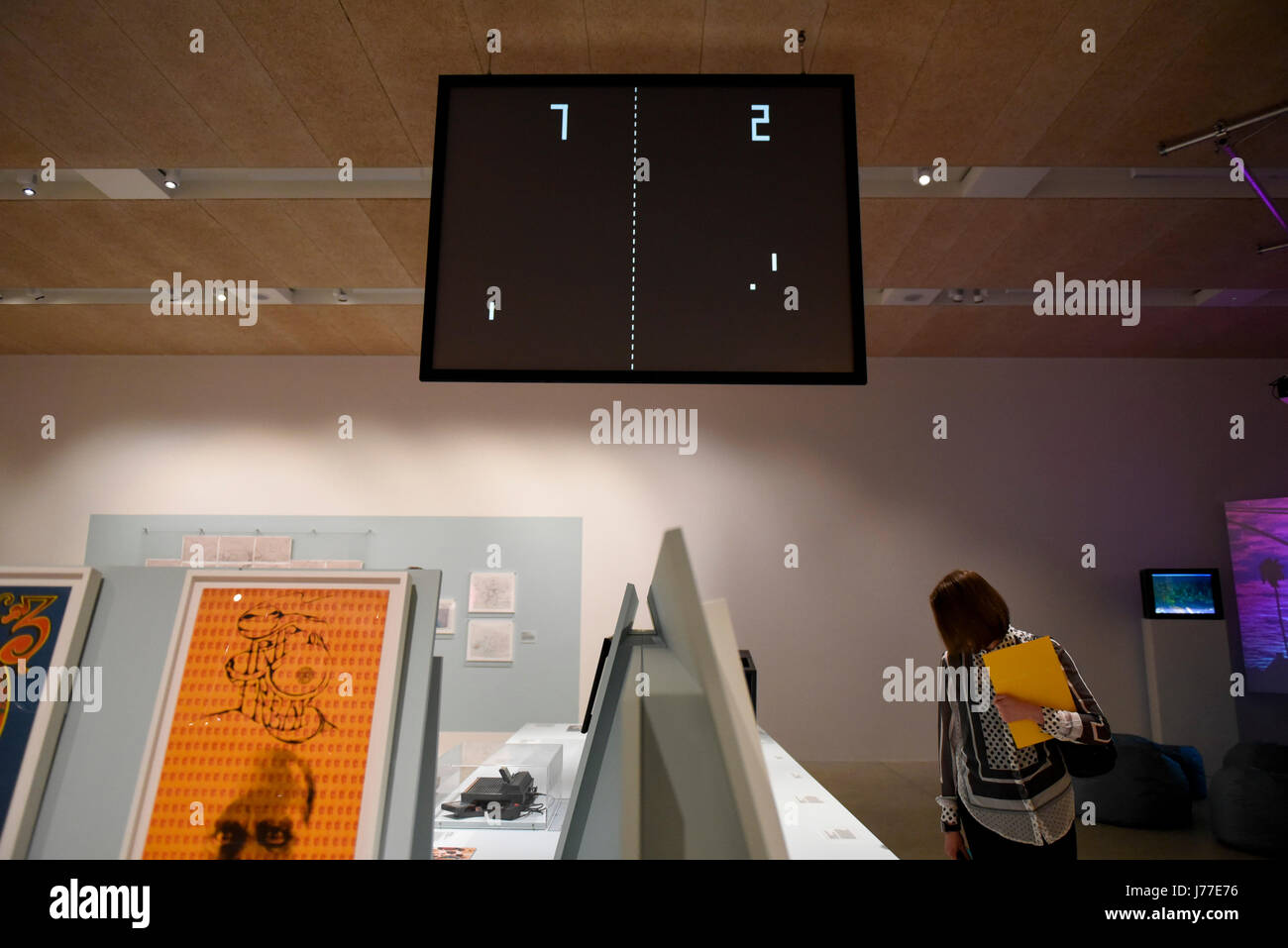 London, UK.  23 May 2017. A video monitor shows a game of PONG being played, deemed to be the first computer game.  Press preview of 'California Designing Freedom', an exhibition at the Design Museum celebrating the history of products designed in California from the 1960s to the current day.  The exhibition runs from 24 May to 15 October 2017.     Credit: Stephen Chung / Alamy Live News Stock Photo