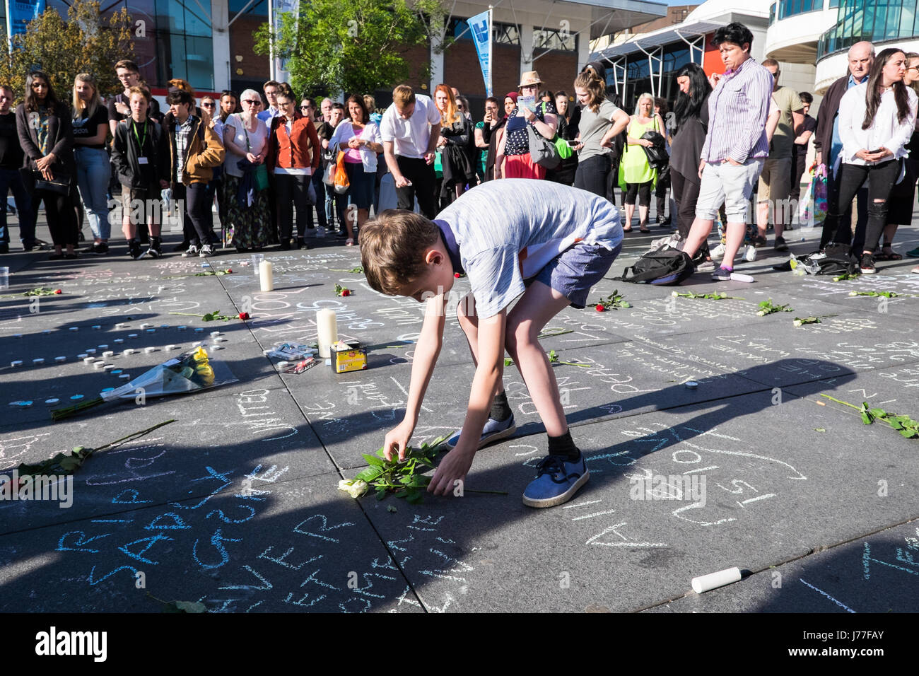 Liverpool, UK. 23rd May, 2017. Around 150 people attended a vigil in Liverpool on Tuesday March 23, 2017 to remember the victims of the terrorist attack which took place at the Manchester Arena following a concert last night in which 22 people where killed. Credit: Christopher Middleton/Alamy Live News Stock Photo
