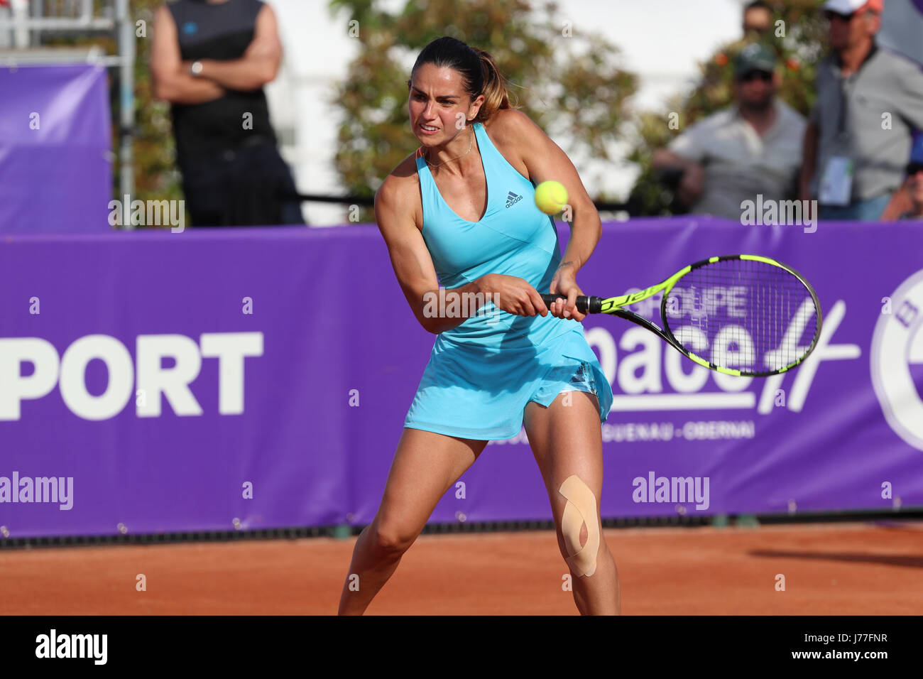 Strasbourg, France. 23rd May, 2017. French player Amandine Hesse is in  action during her match in the 2nd round of the WTA tennis Internationaux  of Strasbourg vs Chinese tennis player Shuai Peng