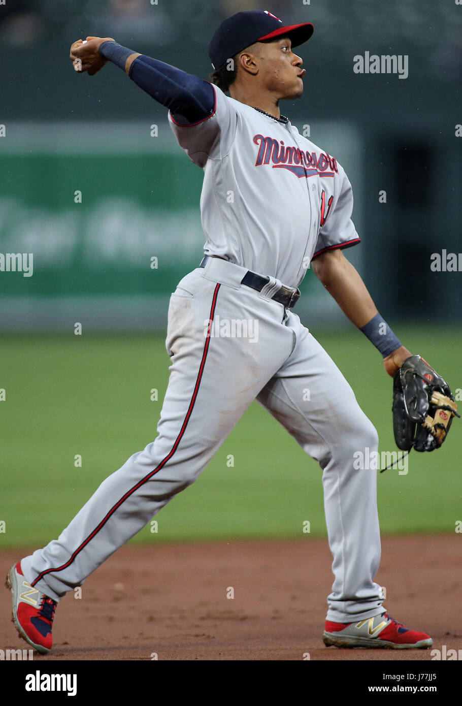 Baltimore, Maryland, USA. 23rd May, 2017. Minnesota Twins shortstop Jorge Polanco (11) in action during a match between the Baltimore Orioles and the Minnesota Twins at Camden Yards in Baltimore, Maryland. Daniel Kucin Jr./Cal Sport Media/Alamy Live News Stock Photo