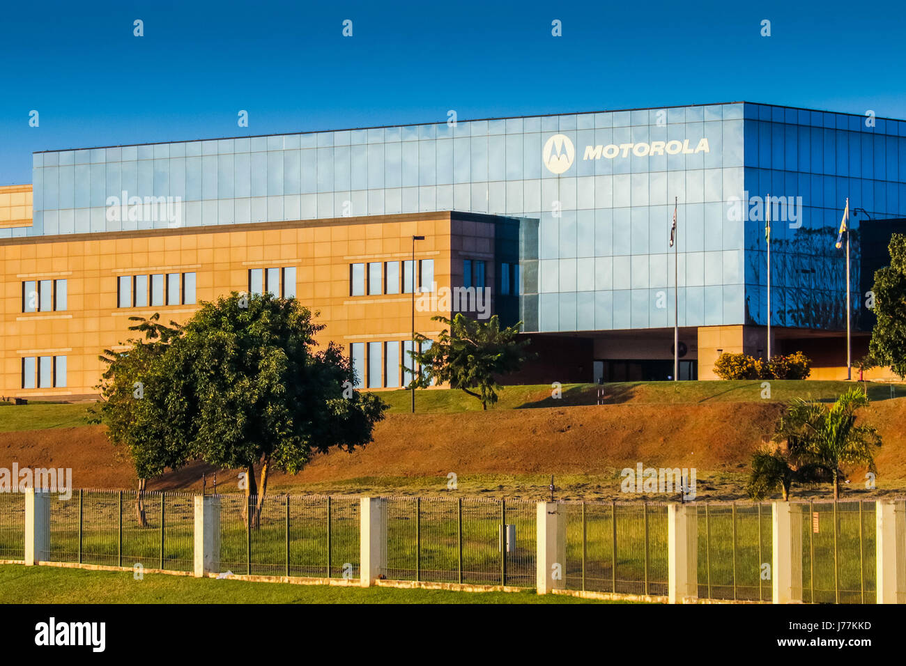 JAGUARIÚNA, SP - 23.05.2017: FABRICA DA MOTOROLA - Facade of the Motorola  Mobility Brasil factory, located in Jaguariúna, interior of SP. Motorola,  recently acquired by Lenovo, is one of the largest handset