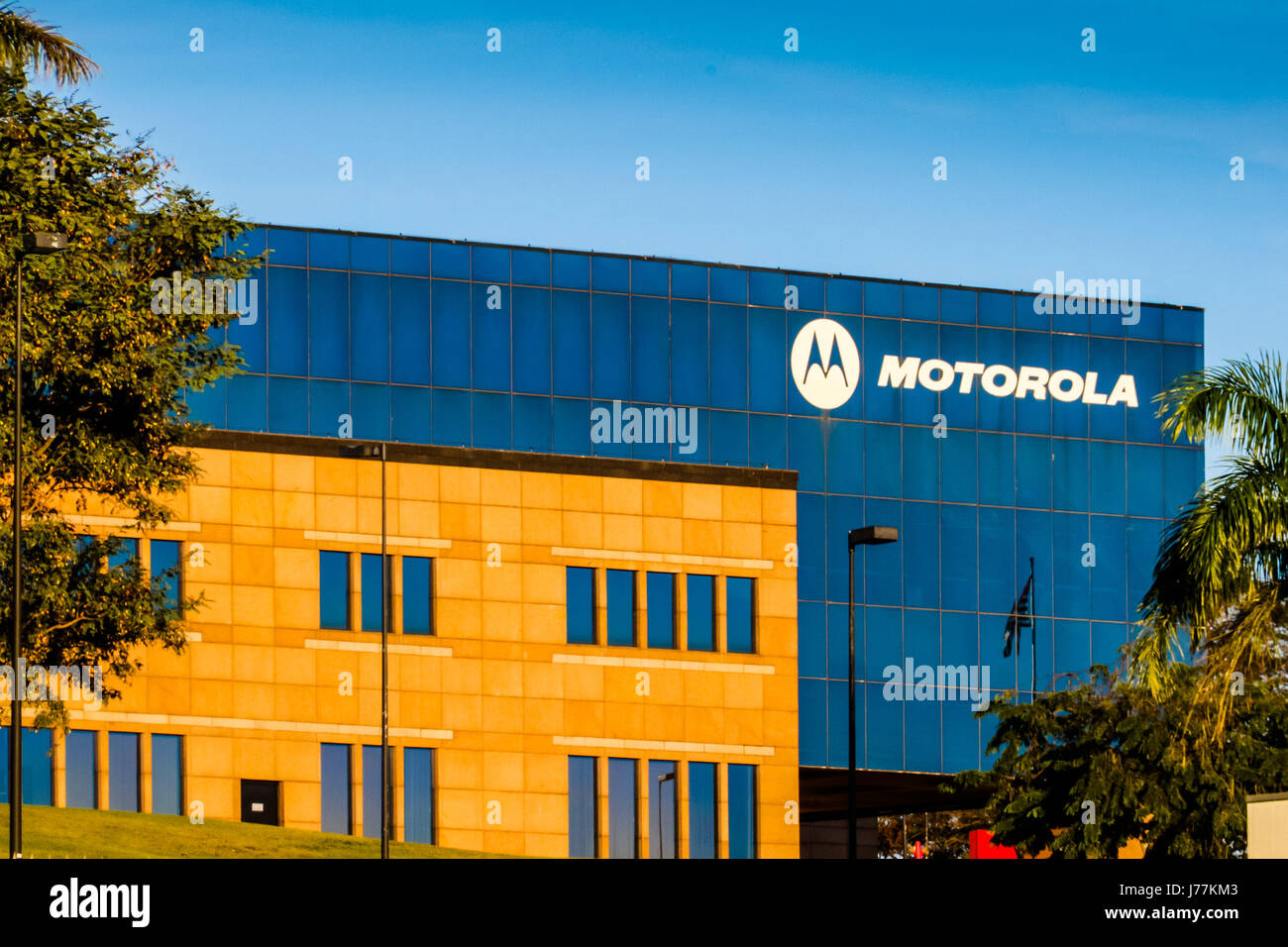 JAGUARIÚNA, SP - 23.05.2017: FABRICA DA MOTOROLA - Facade of the Motorola  Mobility Brasil factory, located in Jaguariúna, interior of SP. Motorola,  recently acquired by Lenovo, is one of the largest handset