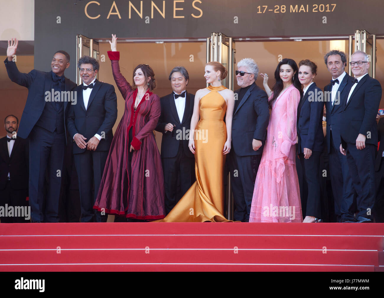 Cannes, France. 23rd May, 2017. Will Smith, Gabriel Yared, Agnes Jaoui, Park Chan-wook, Jessica Chastain, Pedro Almodovar, Fan Bingbing, Maren Ade, Paolo Sorrentino at the 70th Anniversary Ceremony arrivals at the 70th Cannes Film Festival Tuesday 23rd May 2017, Cannes, France. Photo credit: Doreen Kennedy Credit: Doreen Kennedy/Alamy Live News Stock Photo