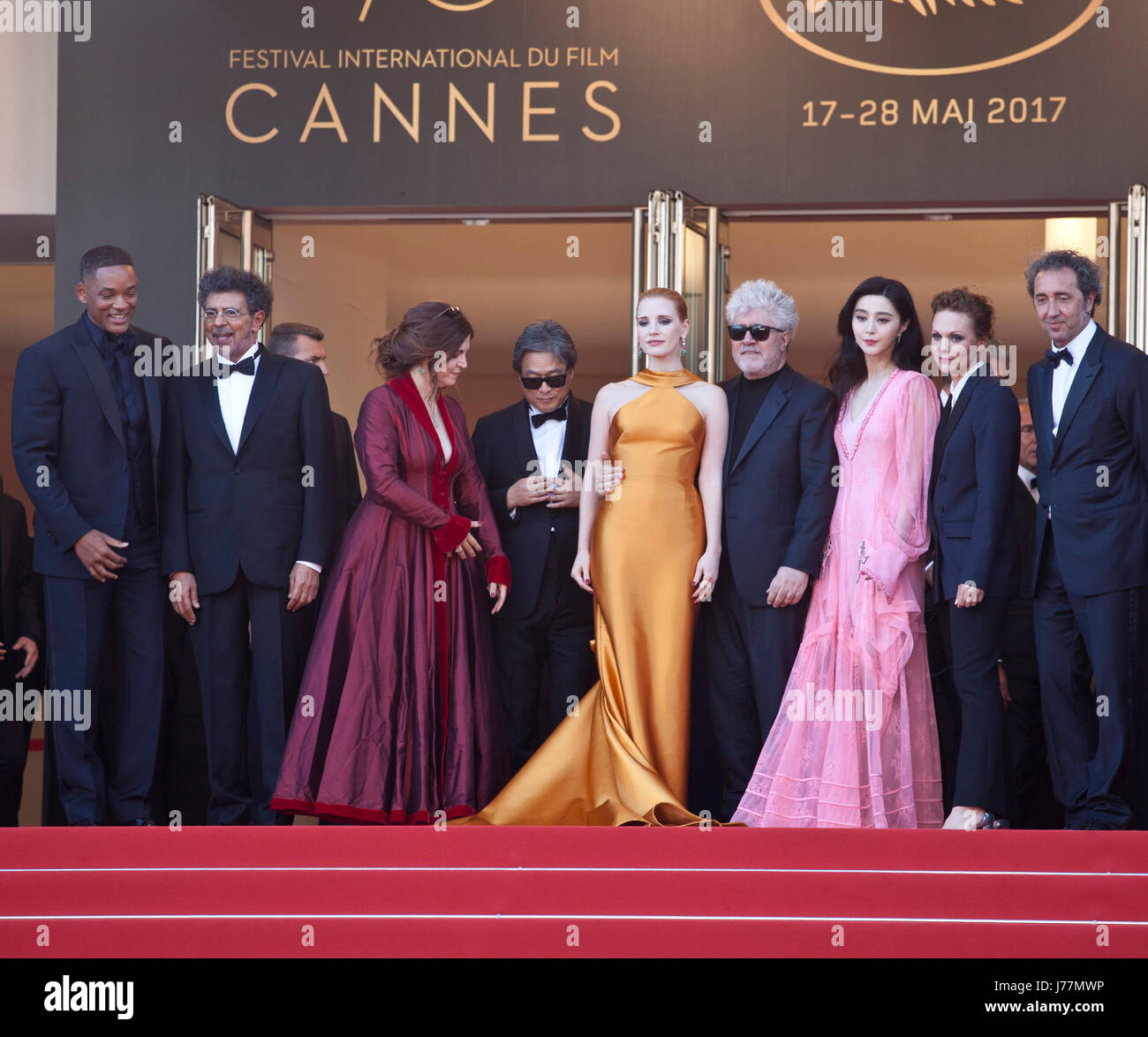 Cannes, France. 23rd May, 2017. Will Smith, Gabriel Yared, Agnes Jaoui, Park Chan-wook, Jessica Chastain, Pedro Almodovar, Fan Bingbing, Maren Ade, Paolo Sorrentino at the 70th Anniversary Ceremony arrivals at the 70th Cannes Film Festival Tuesday 23rd May 2017, Cannes, France. Photo credit: Doreen Kennedy Credit: Doreen Kennedy/Alamy Live News Stock Photo