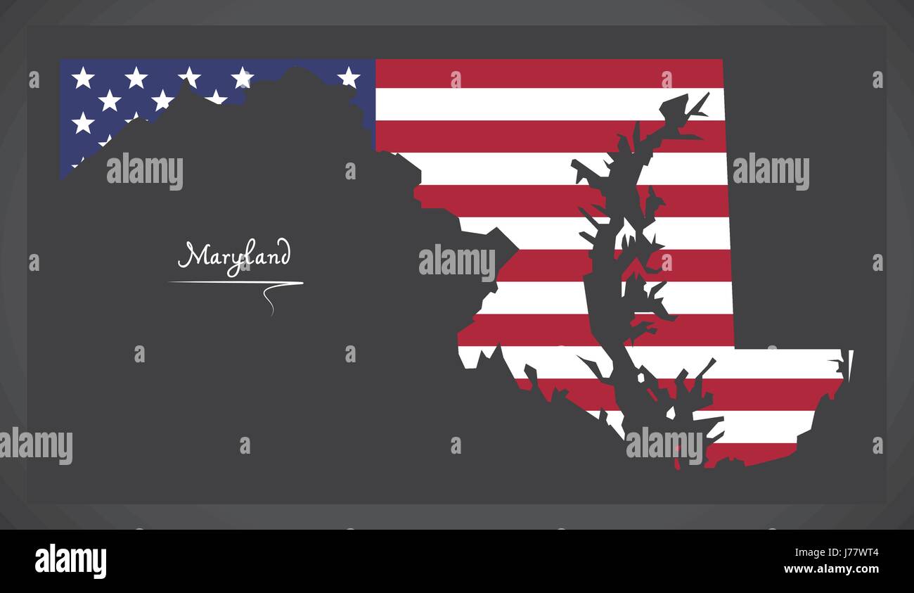 Maryland map with American national flag illustration Stock Vector ...