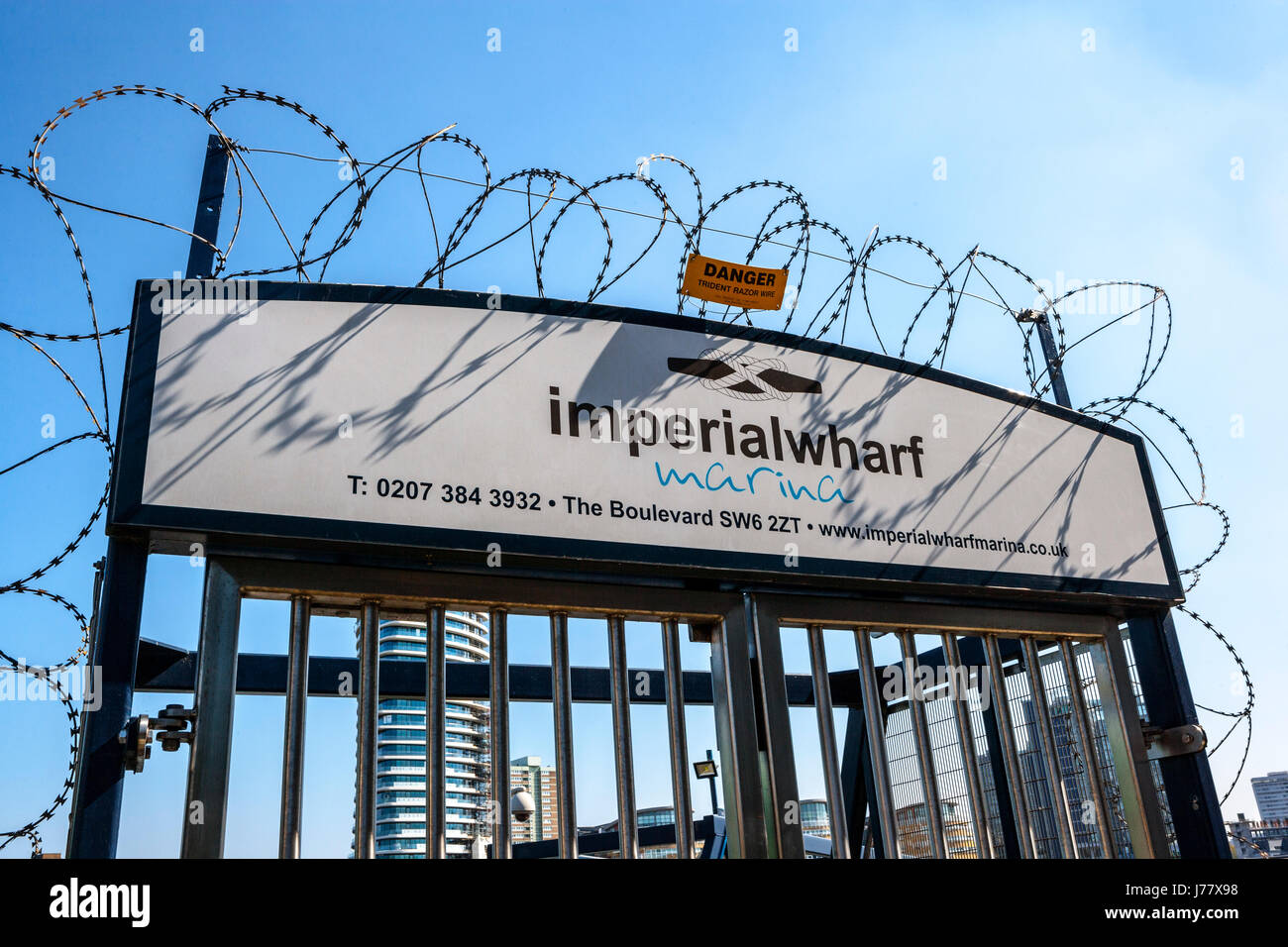 Imperial Wharf Marina Sign and Gate, Imperial Wharf, London Stock Photo