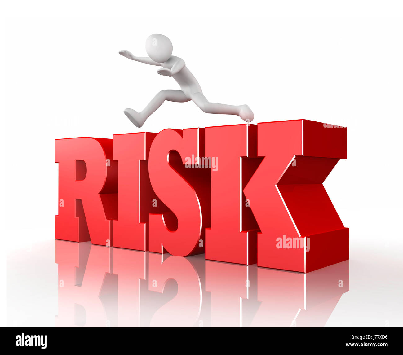 Icon man man takes a risk - jumps over the word risk / 3d illustration