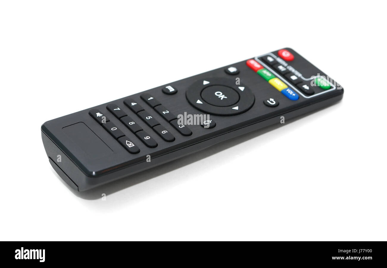 Modern compact TV remote control on white background Stock Photo