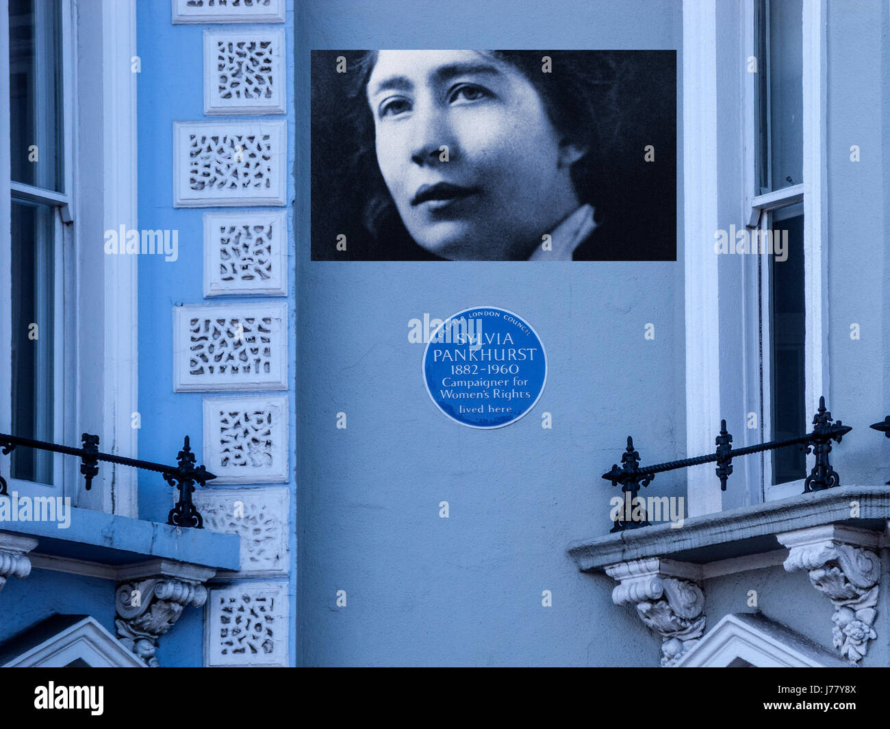 Sylvia Pankhurst Blue Plaque and Photograph, Chelsea, London Stock Photo
