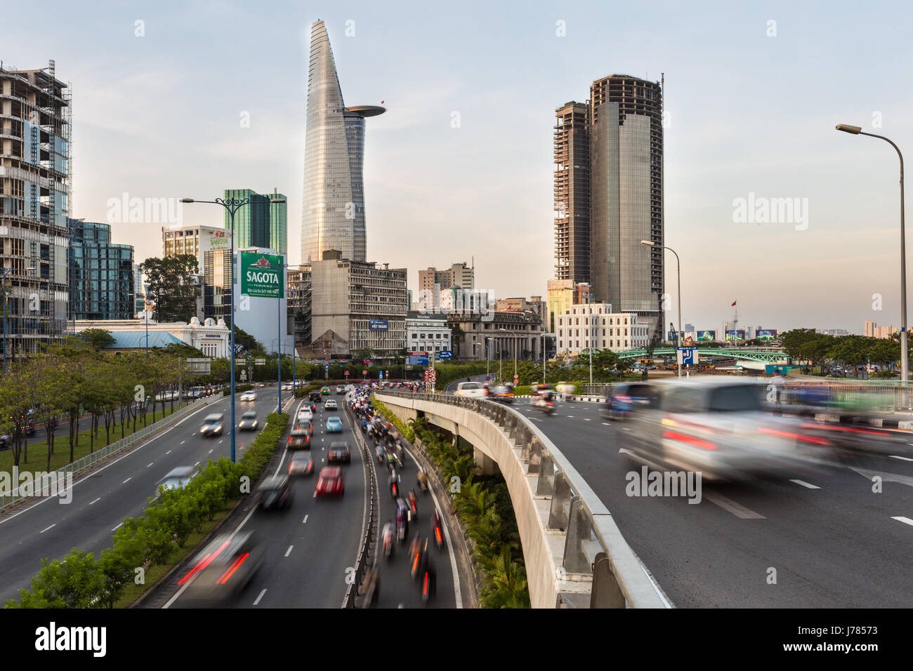 HO CHI MINH CITY, VIETNAM APRIL 14, 2017 Traffic rushes along the highways in Ho Chi Minh