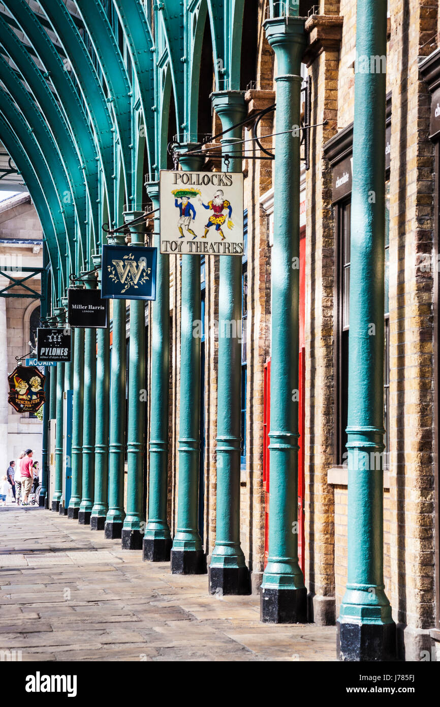 Shop signs in the Piazza in Covent Garden Market in London. Stock Photo