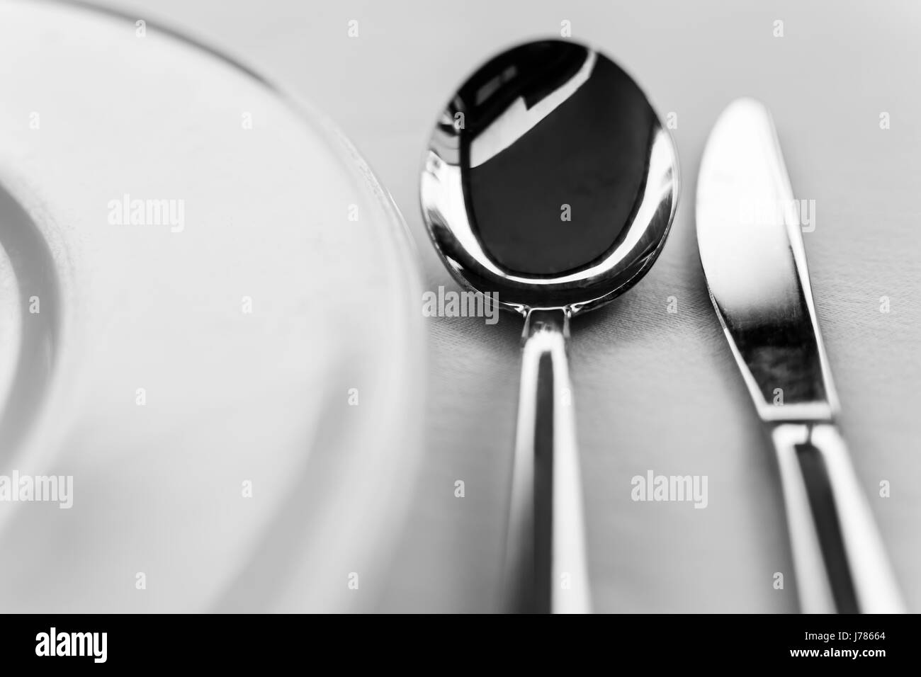 Cutlery Spoon, Knife and Plate as Fine Art Stock Photo