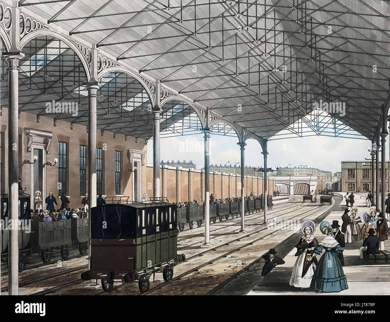 EUSTON STATION, London, in 1837 showing the wrought iron roof Stock Photo
