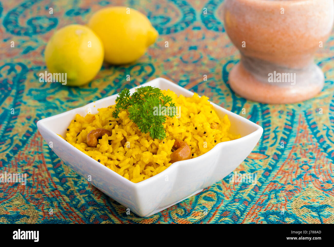 Lemon Rice with cashew traditional South Indian turmeric rice Stock Photo Alamy