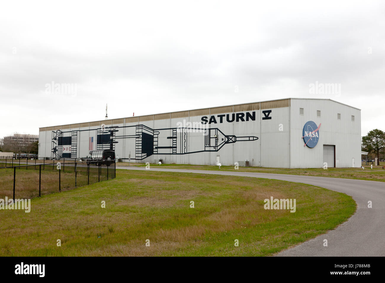 Saturn V rocket hanger. NASA Johnson Space Center, Houston, Texas Stock Photo