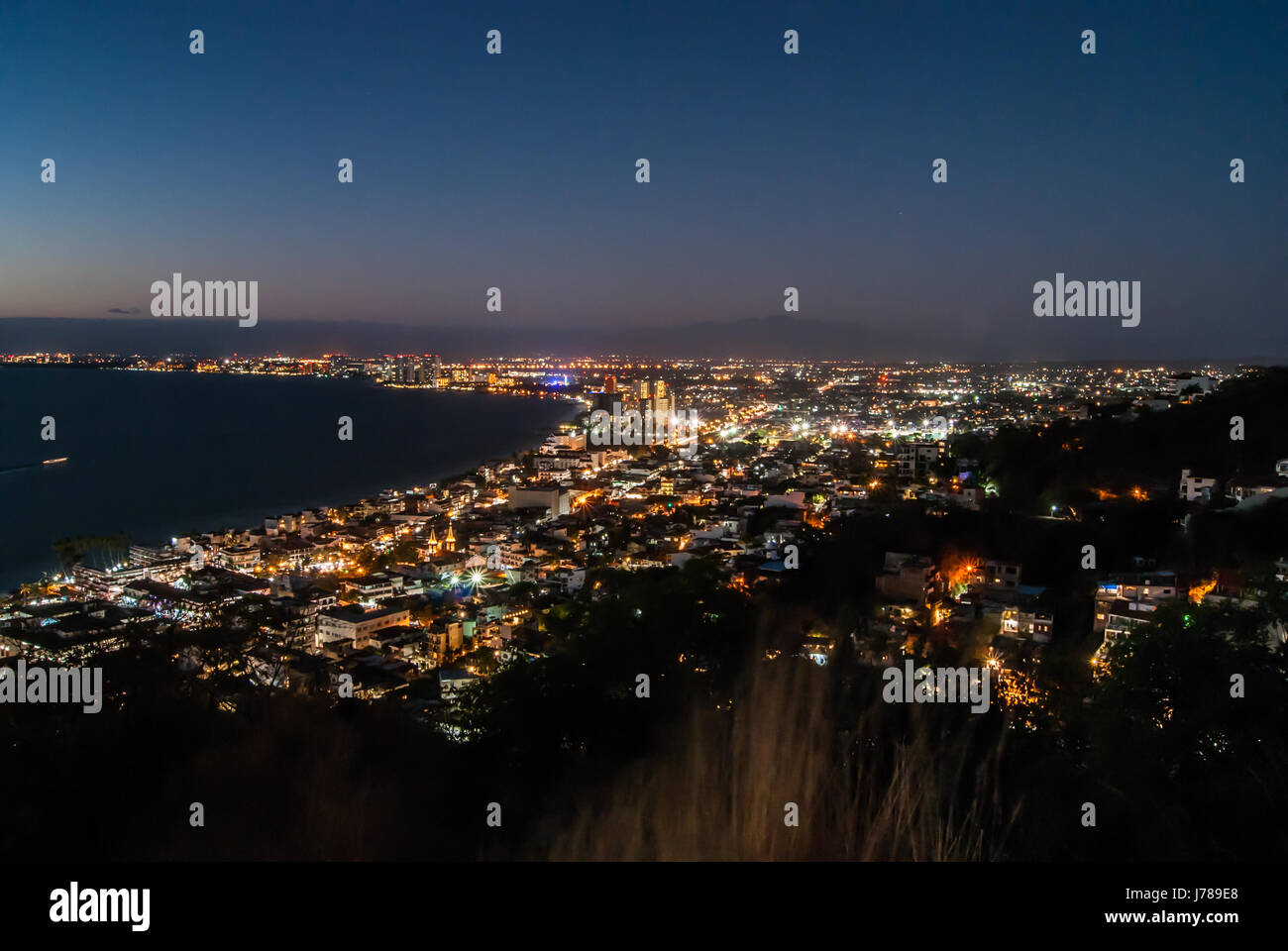 A sea of lights of Puerto Vallarta and Nuevo Vallarta and Banderas Bay