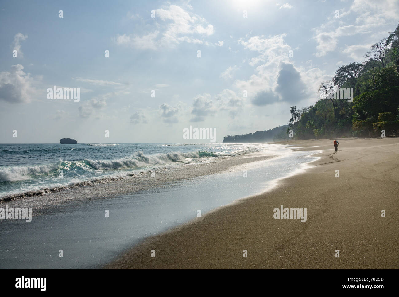 Corcovado National Park - beach view with tourist walking Stock Photo