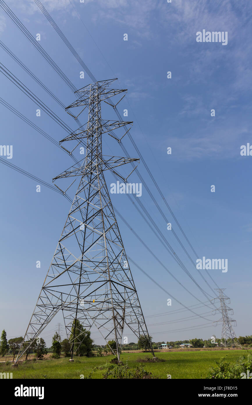 electric pole blue sky background Stock Photo - Alamy