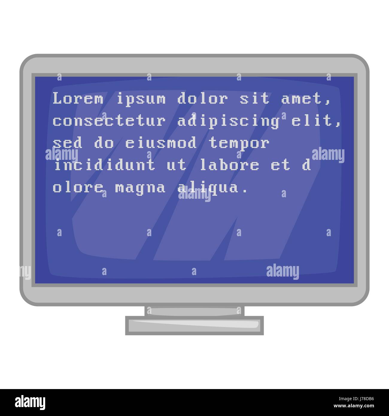 Blue computer screen with text icon in cartoon style isolated on white background vector illustration Stock Vector