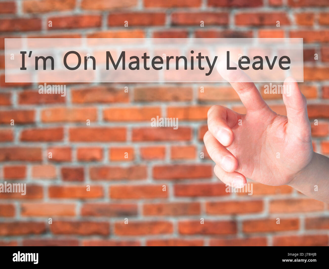 I m On Maternity Leave Hand Pressing A Button On Blurred Background