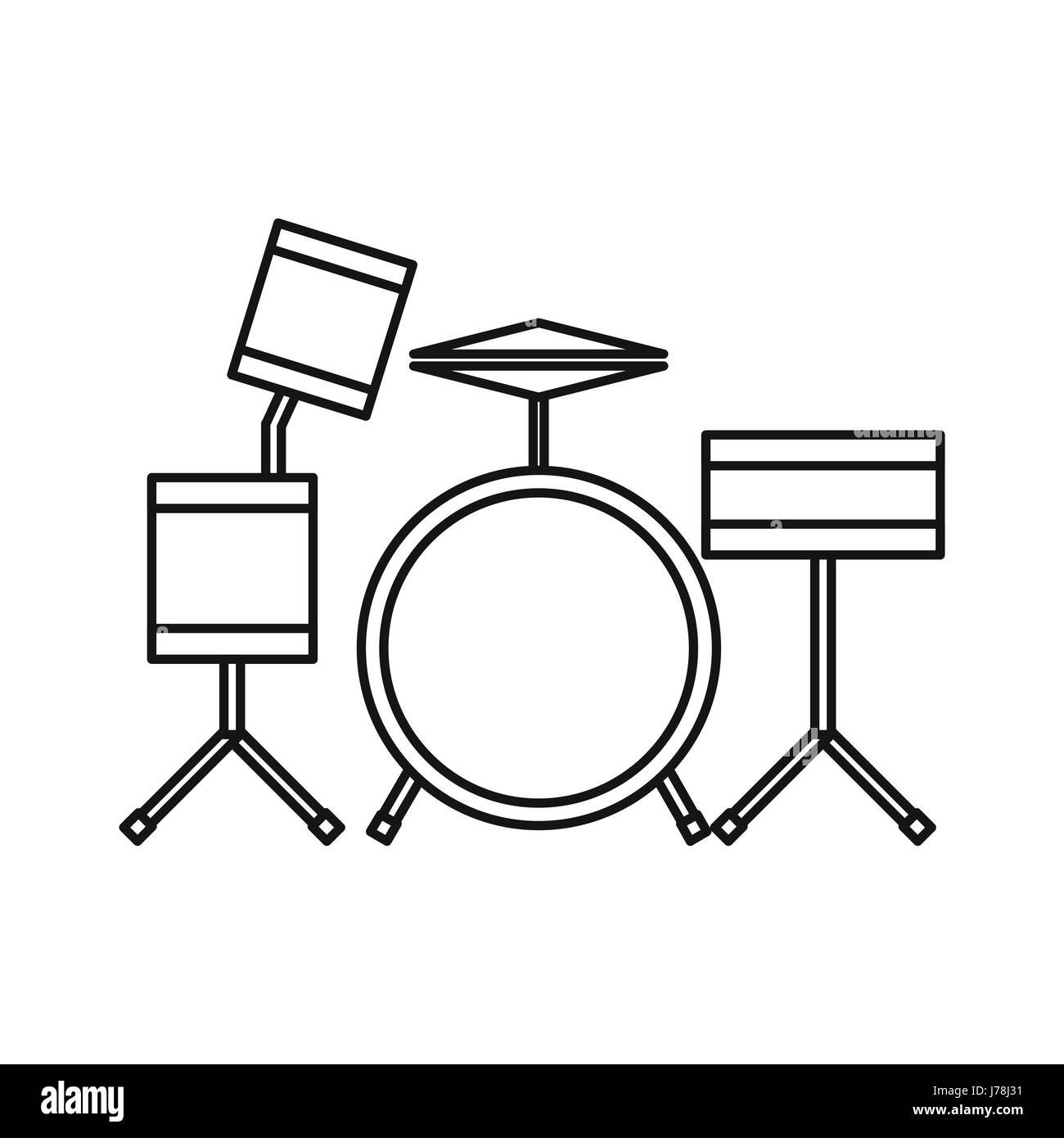 Drums icon in outline style isolated on white background. Musical ...