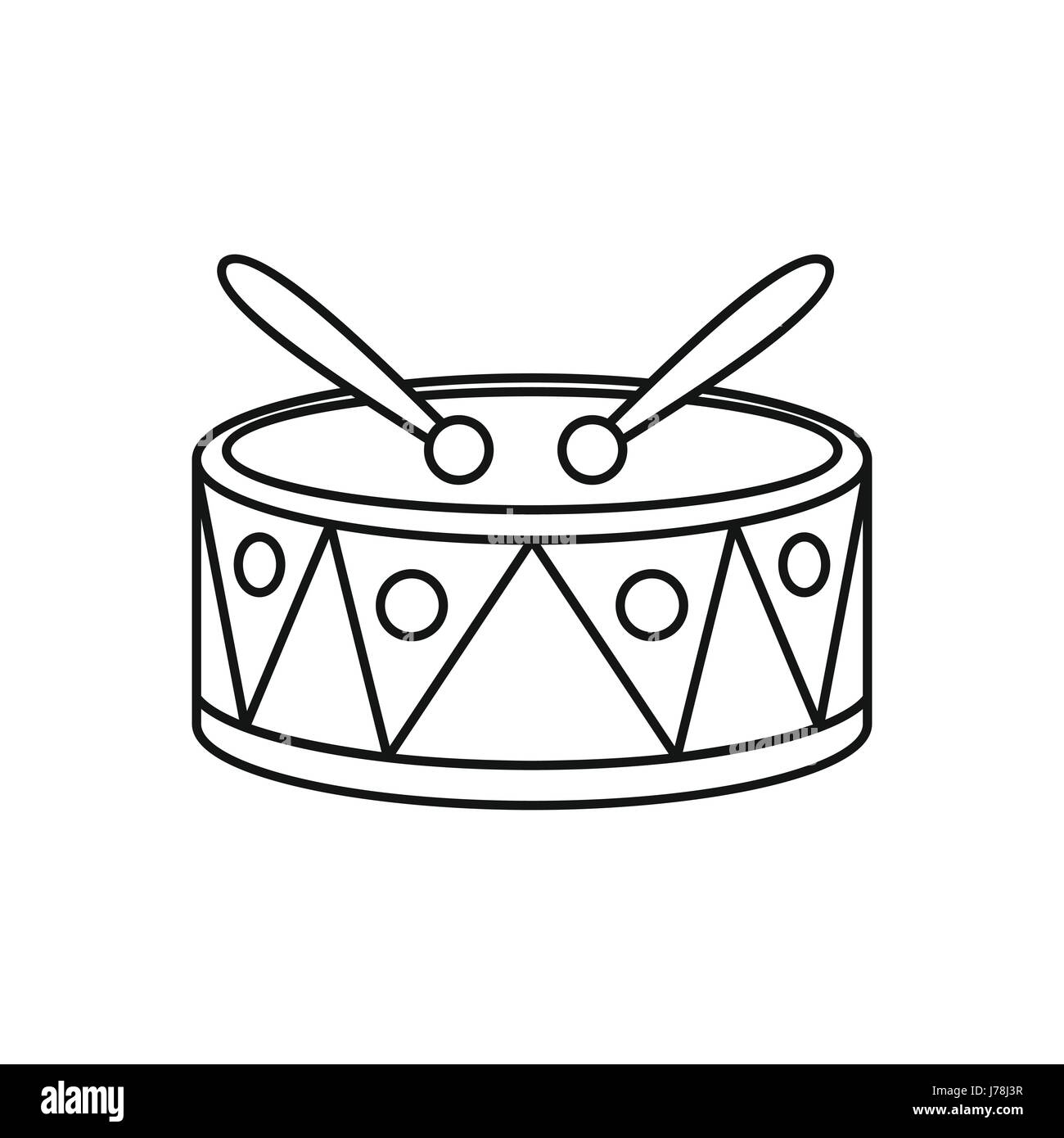 Drum with sticks icon in outline style isolated on white background ...