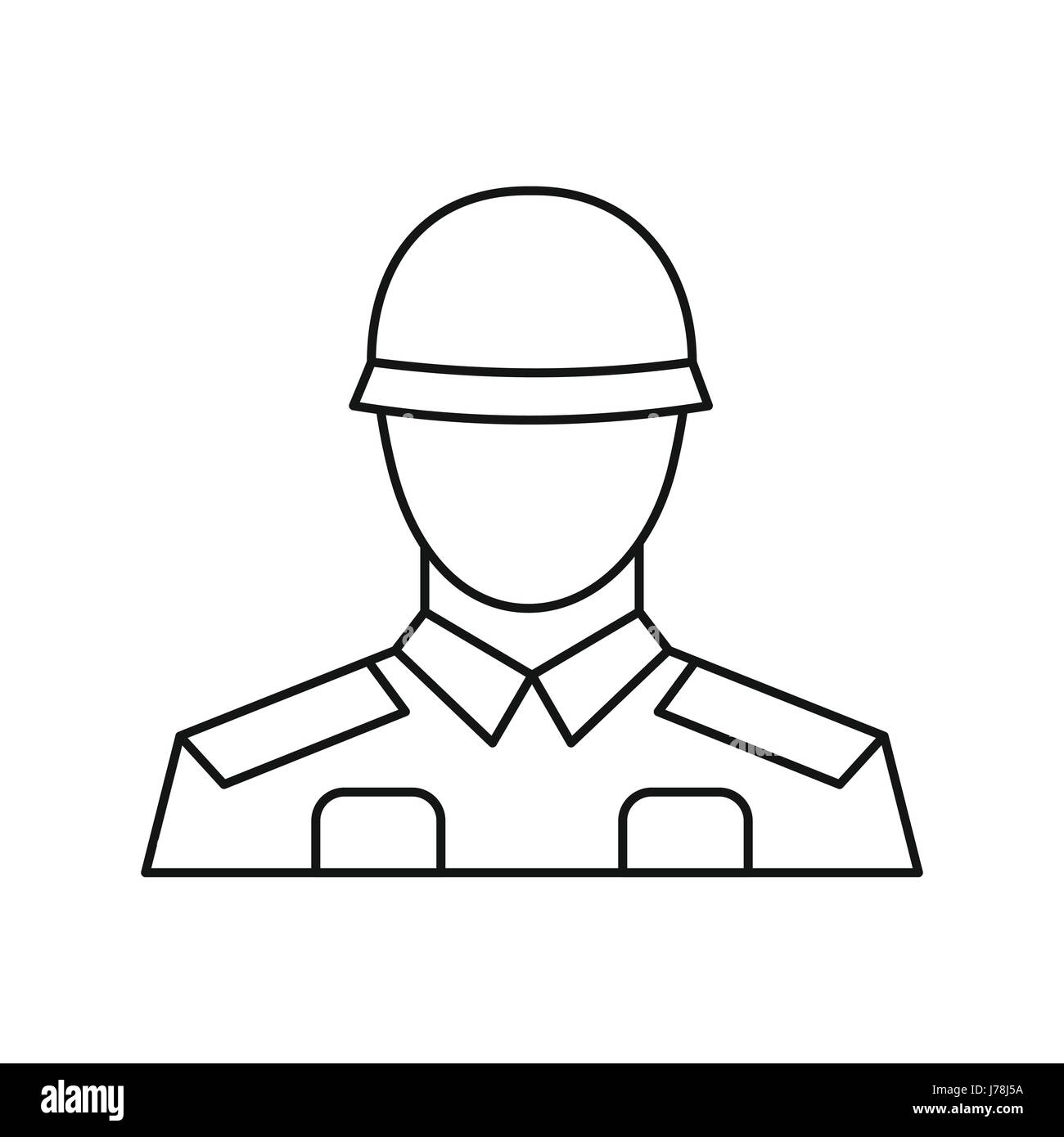 Soldier icon in outline style isolated on white background. Military symbol vector illustration Stock Vector