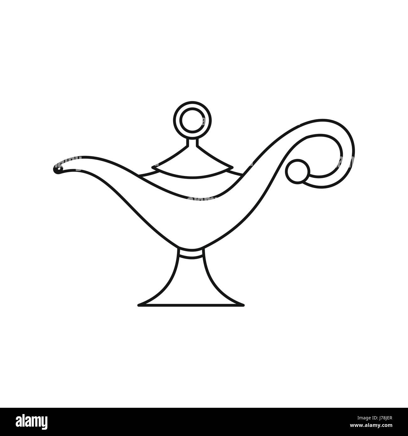 Magic lamp icon in outline style isolated on white background. Tricks symbol vector illustration Stock Vector