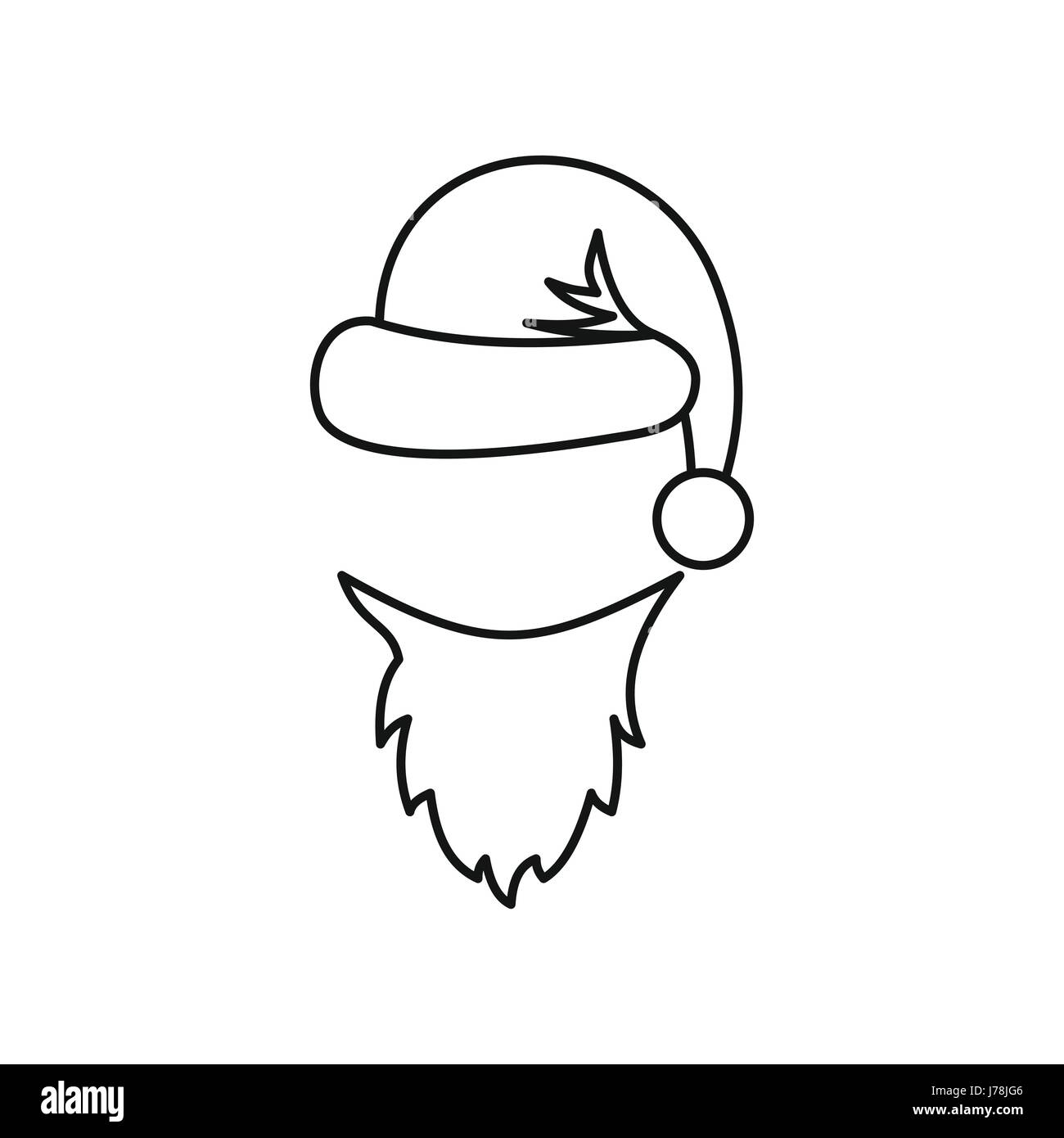 Hat and white beard of Santa Claus icon in outline style isolated on ...