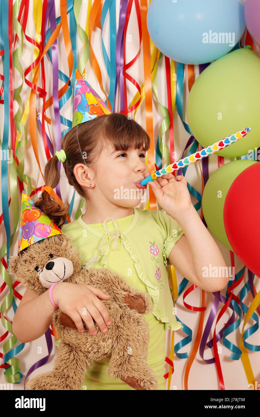 happy little girl with teddy bear birthday party Stock Photo - Alamy