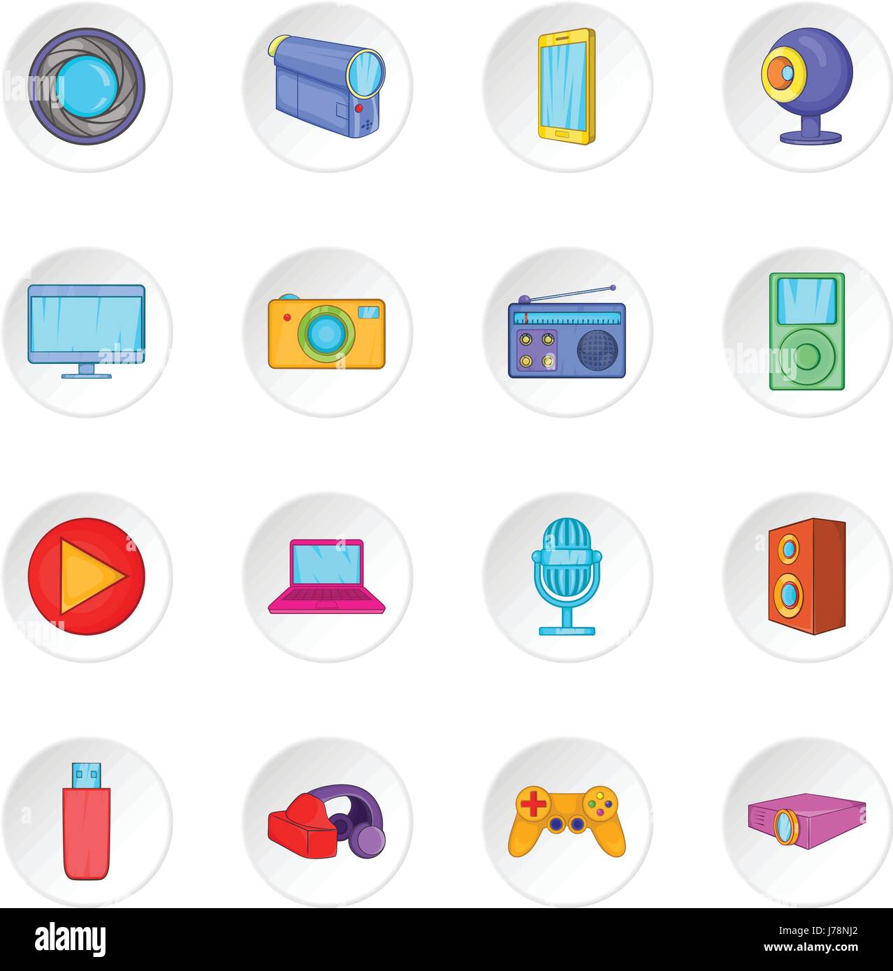 Audio and video icons set in cartoon style. Multimedia set collection ...