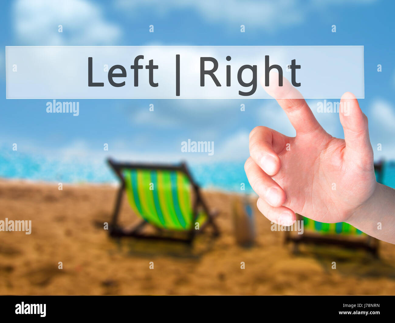 Left Right - Hand pressing a button on blurred background concept ...