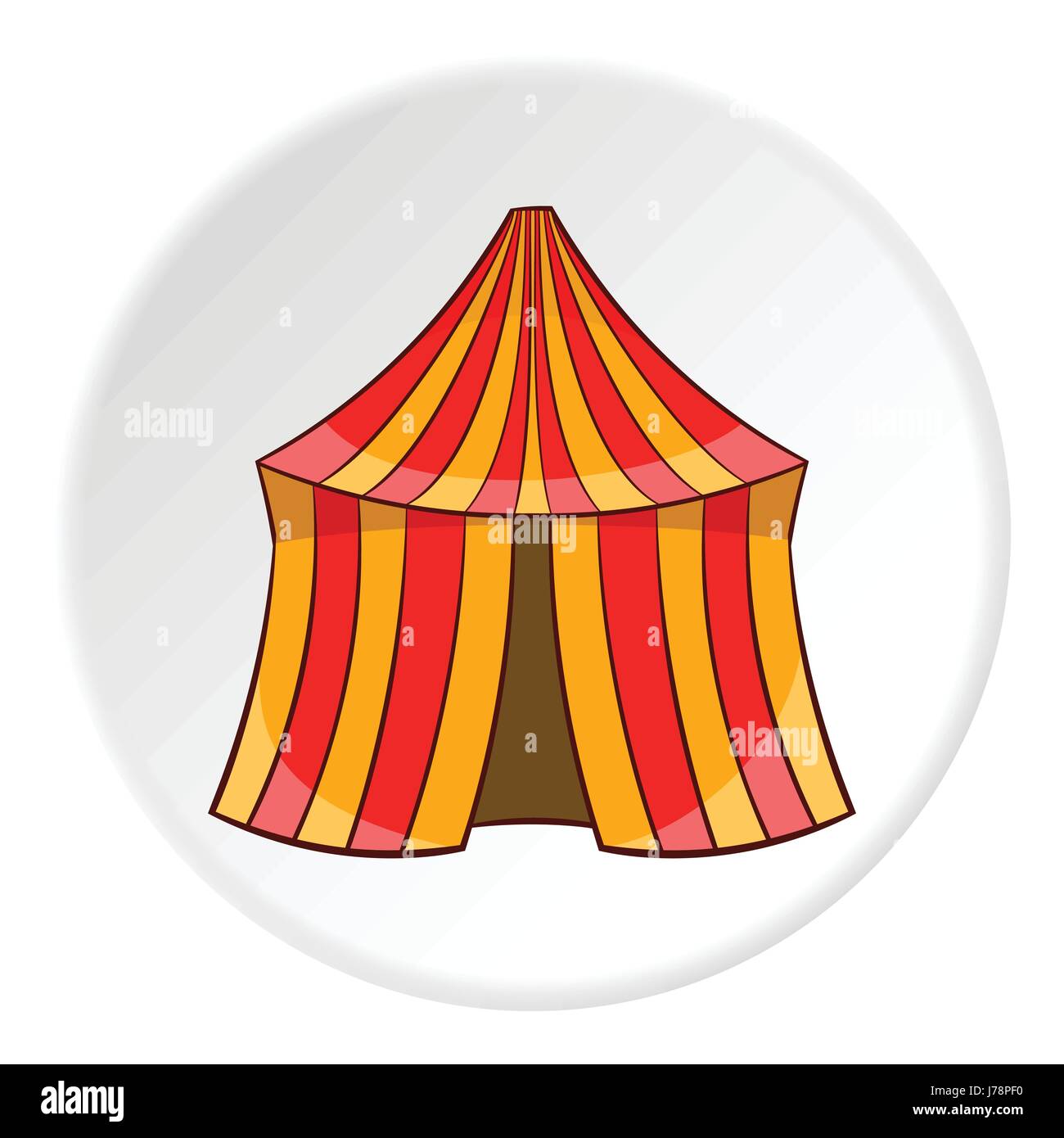 Circus tent icon in cartoon style isolated on white circle background ...