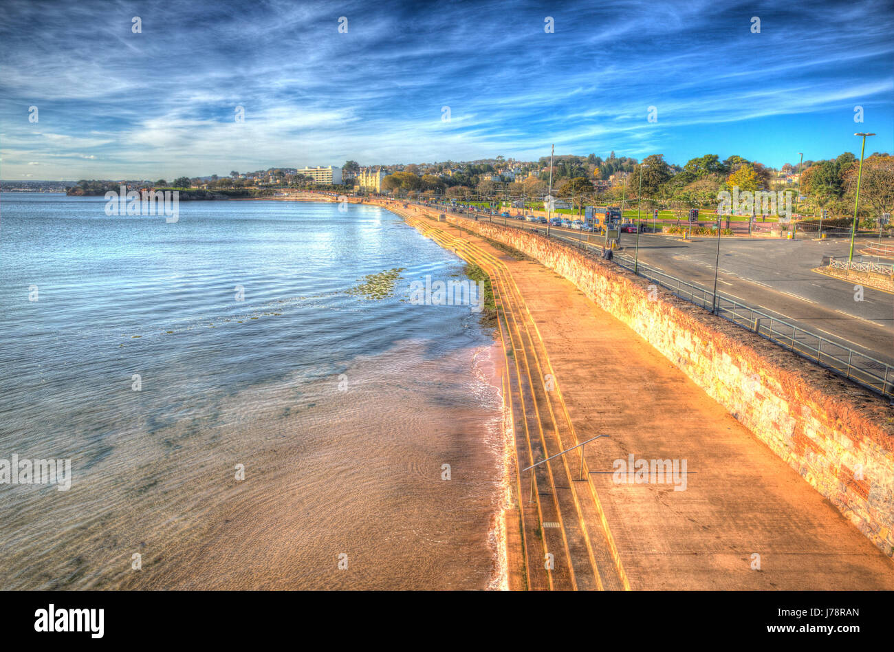 Torquay Devon promenade on the English Riviera tourist destination in Torbay in colourful HDR Stock Photo