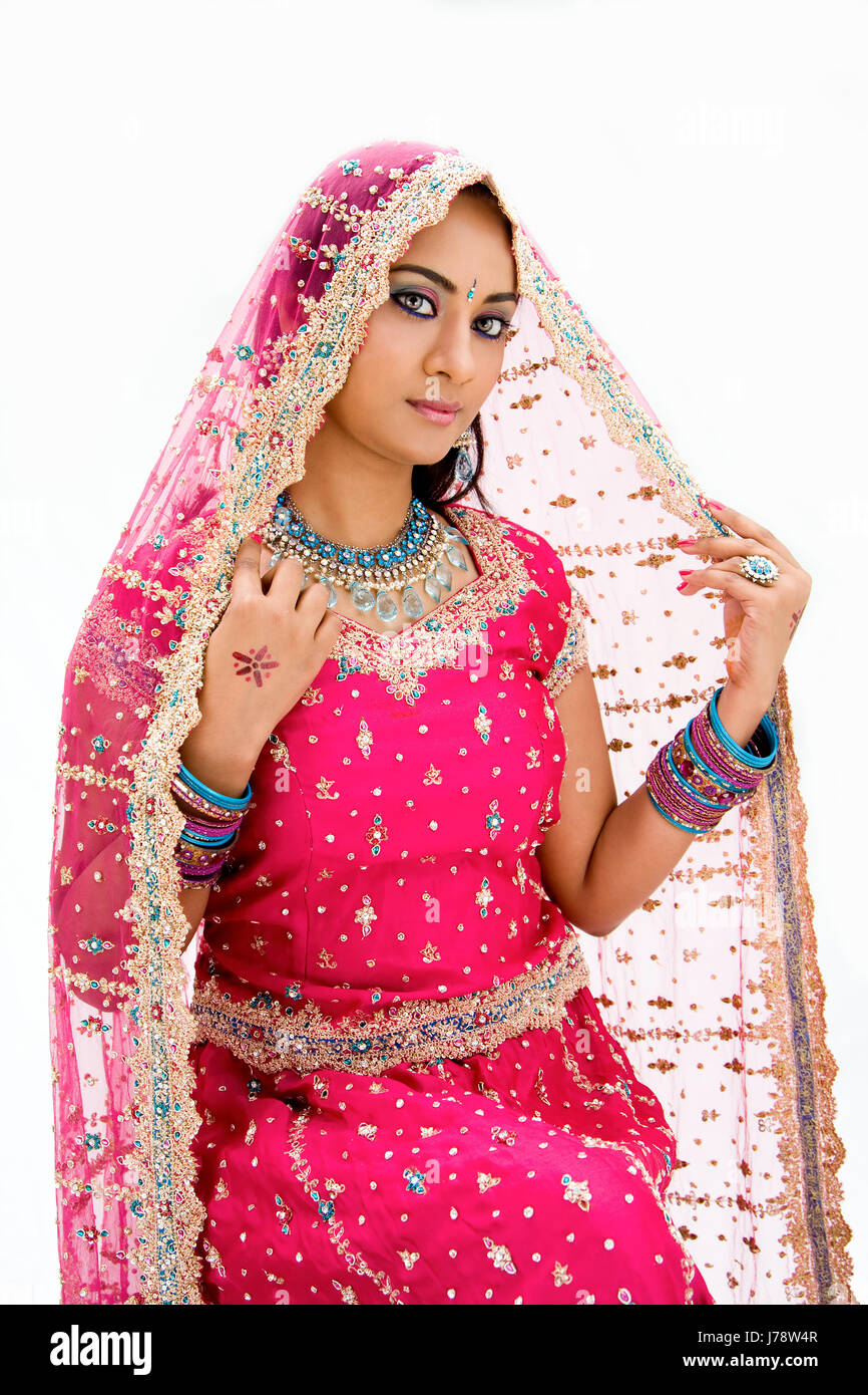 woman daisy hindu veil partner bride indian beauty woman blue women beautiful Stock Photo