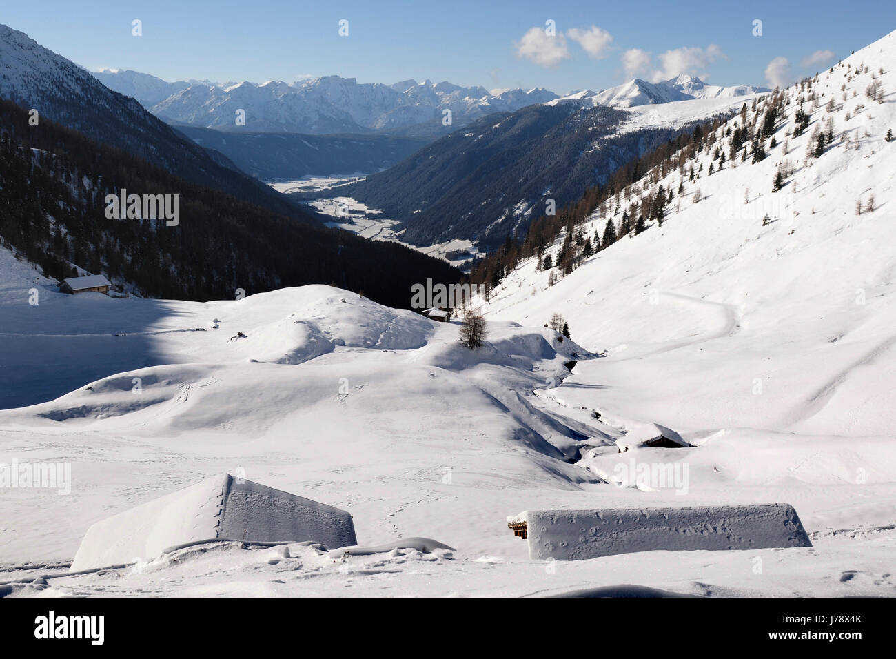 winter hike go hiking ramble south tyrol ski route scenery countryside nature Stock Photo